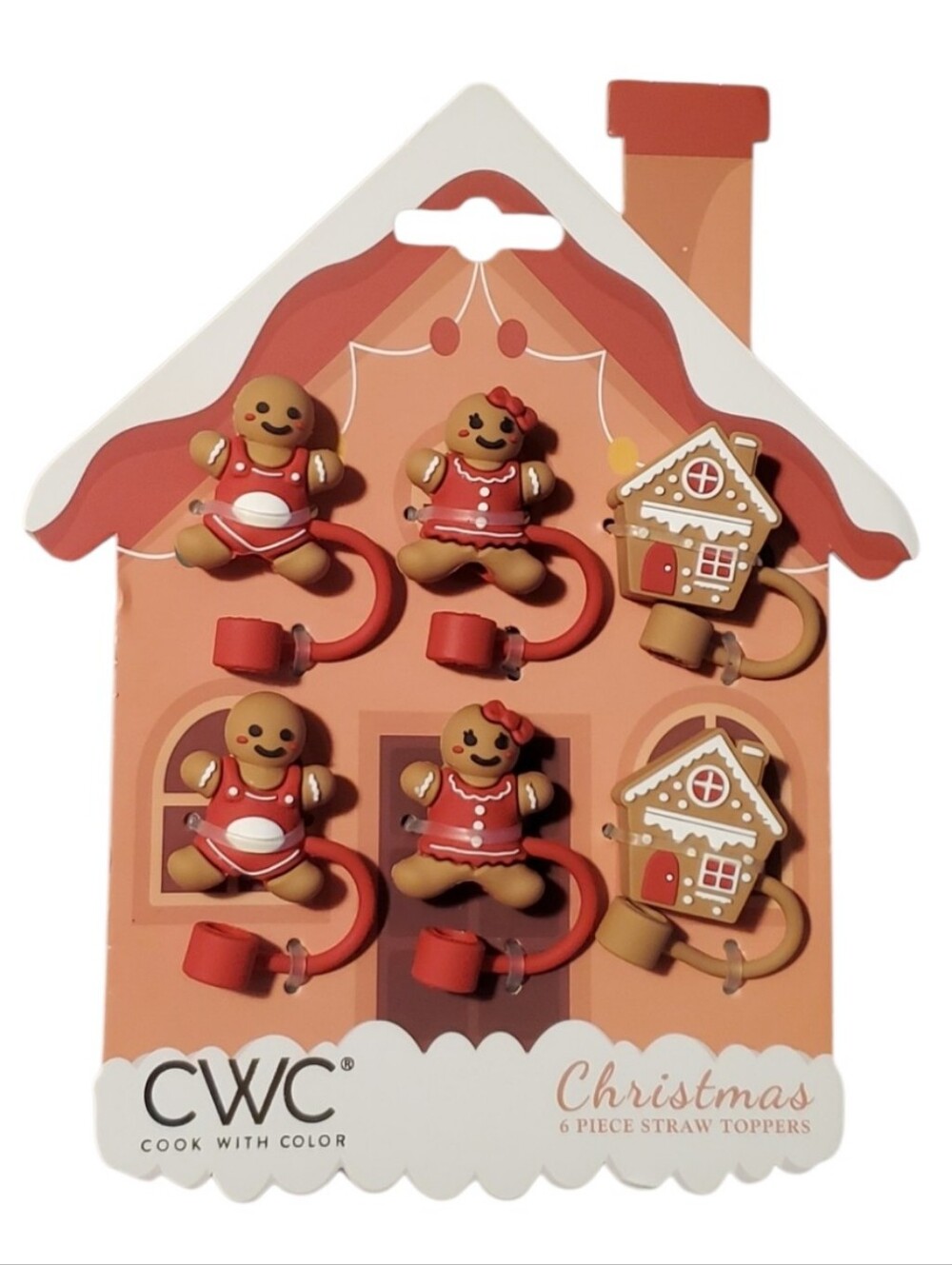 Christmas Gingerbread 6-Piece Straw Toppers By CWC